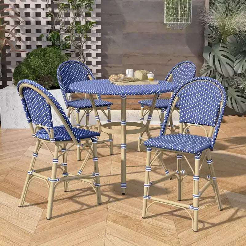 Set da pranzo da esterno Franco 5 pezzi con altezza da bancone - miBasics: Set tavolo e sgabelli da bar da esterno in alluminio, resistente all'acqua