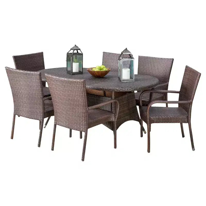 Set da pranzo Blakely in vimini da 7 pezzi - Multimarroncino - Christopher Knight Home