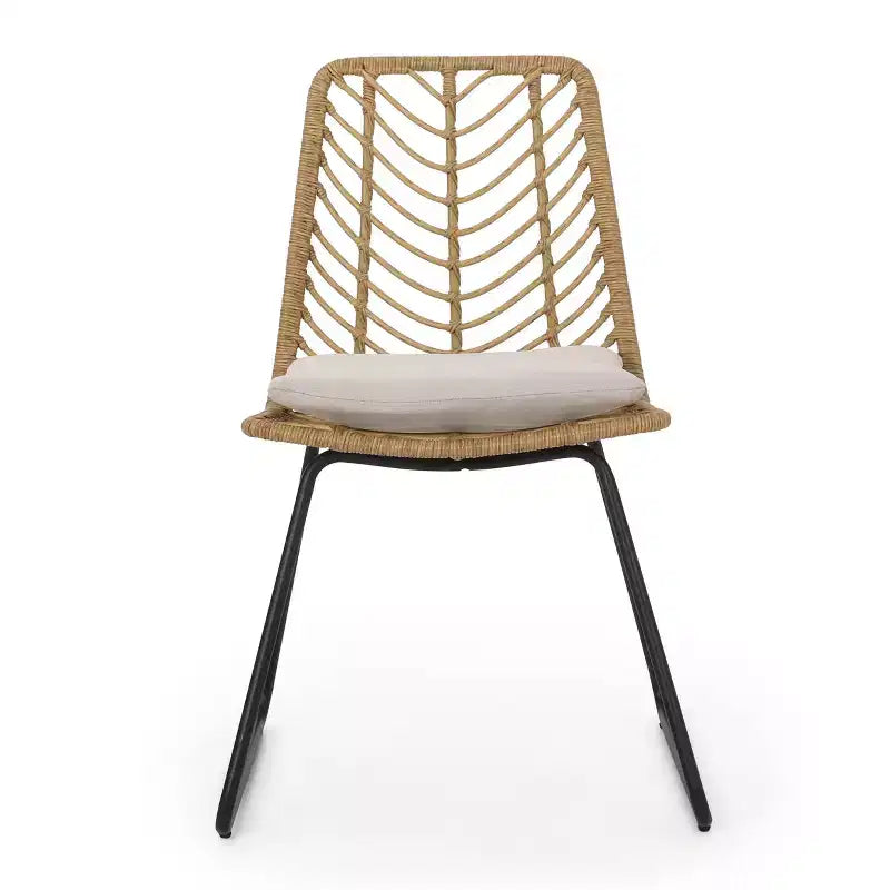 Set da pranzo da esterno Bleckley 7 pezzi in vimini - Marrone chiaro/Beige/Teak - Christopher Knight Home: Set mobili da giardino in rattan con piano tavolo in acacia