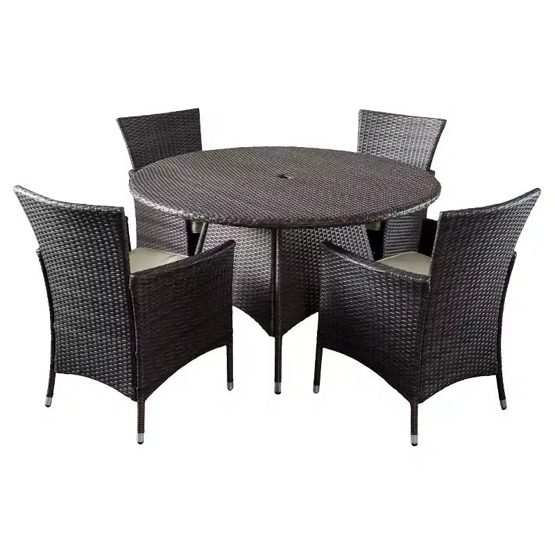 Set da pranzo da 5 pezzi in vimini Rodgers con cuscini: Struttura in metallo e resina - Christopher Knight Home