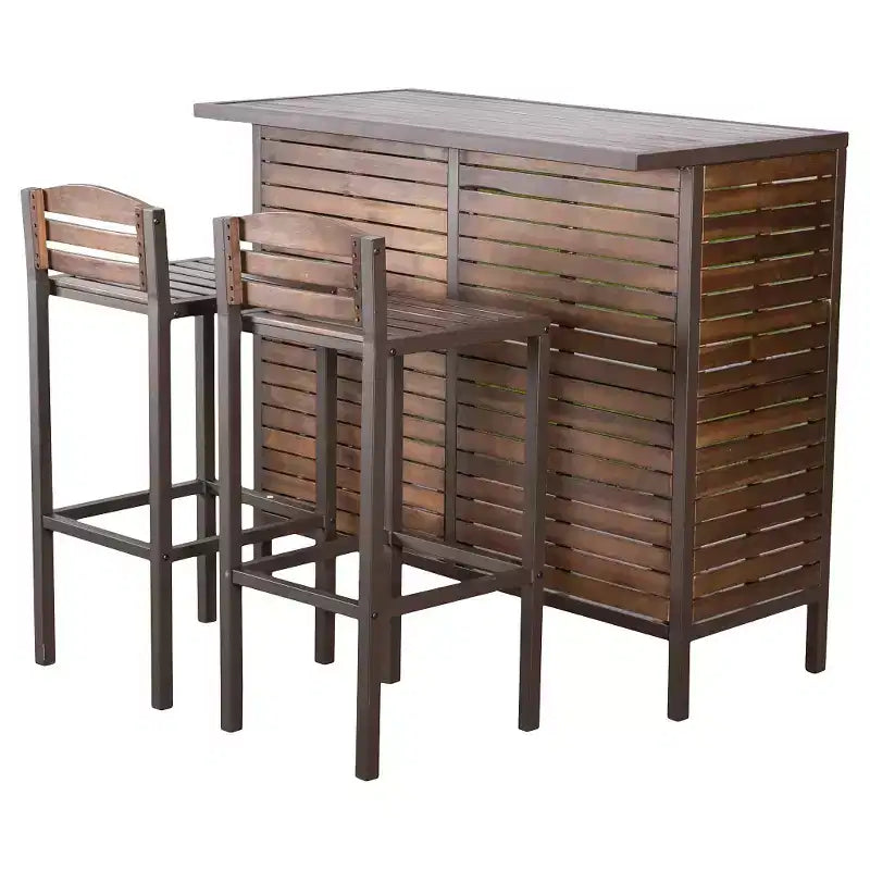 Milos Set da bar 3 pezzi in acacia - Marrone scuro - Christopher Knight Home: Resistente alle intemperie, ferramenta in acciaio zincato