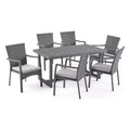 Westley 7pc Wicker Patio Dining Set - Gray - Christopher Knight Home: Iron Frame, Water-Resistant Cushions, 6 Arm Chairs