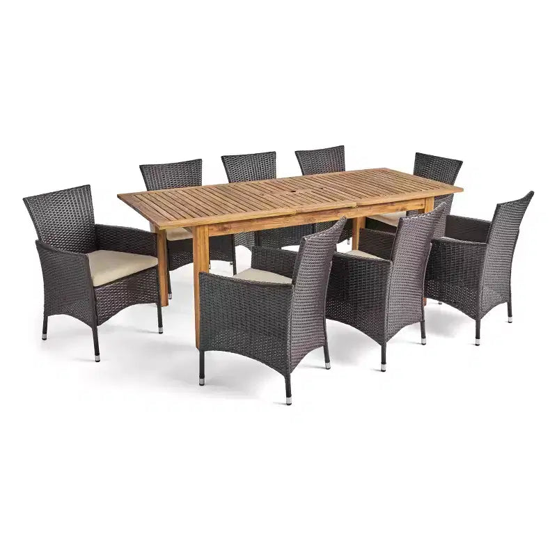 Set da pranzo espandibile Nadia 9 pezzi in legno e vimini - Naturale/Marrone/Beige - Christopher Knight Home