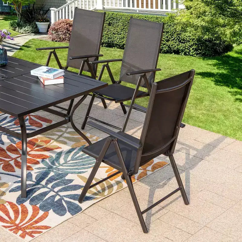 Set da patio da 7 pezzi con tavolo rettangolare e sedie a sdraio reclinabili con braccioli - Captiva Designs: Mobili per sala da pranzo da esterno