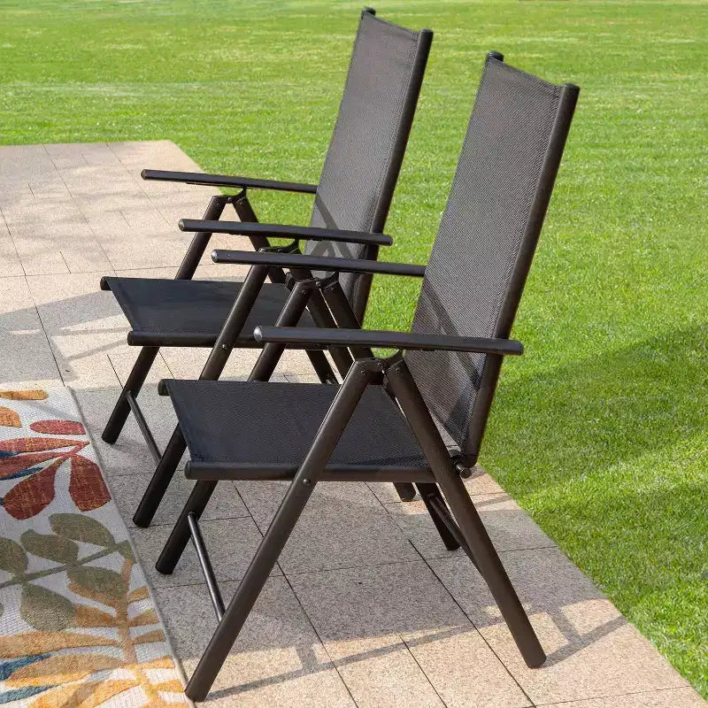 Set da patio da 7 pezzi con tavolo rettangolare e sedie a sdraio reclinabili con braccioli - Captiva Designs: Mobili per sala da pranzo da esterno