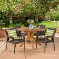 Natividad 5pc Acacia & Wicker Dining Set: Weather-Resistant, Stackable Chairs - Christopher Knight Home