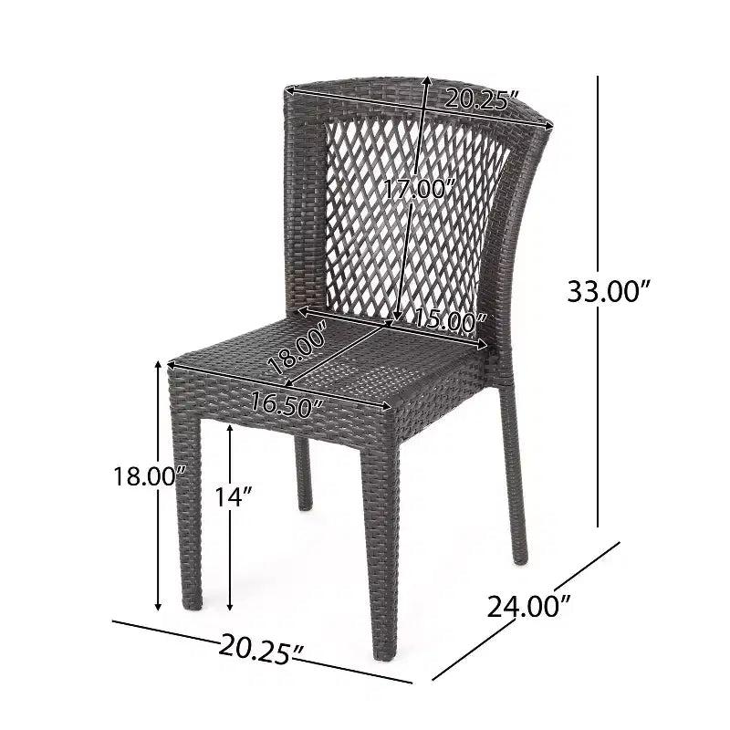 Set da pranzo Rai in vimini da 5 pezzi: marrone, per patio, resistente alle intemperie, struttura in ferro battuto, sedie impilabili, tavolo circolare