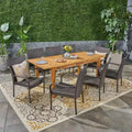 Hayes 9pc Wood & Wicker Expandable Dining Set: Patio Seating for 8 - Christopher Knight Home