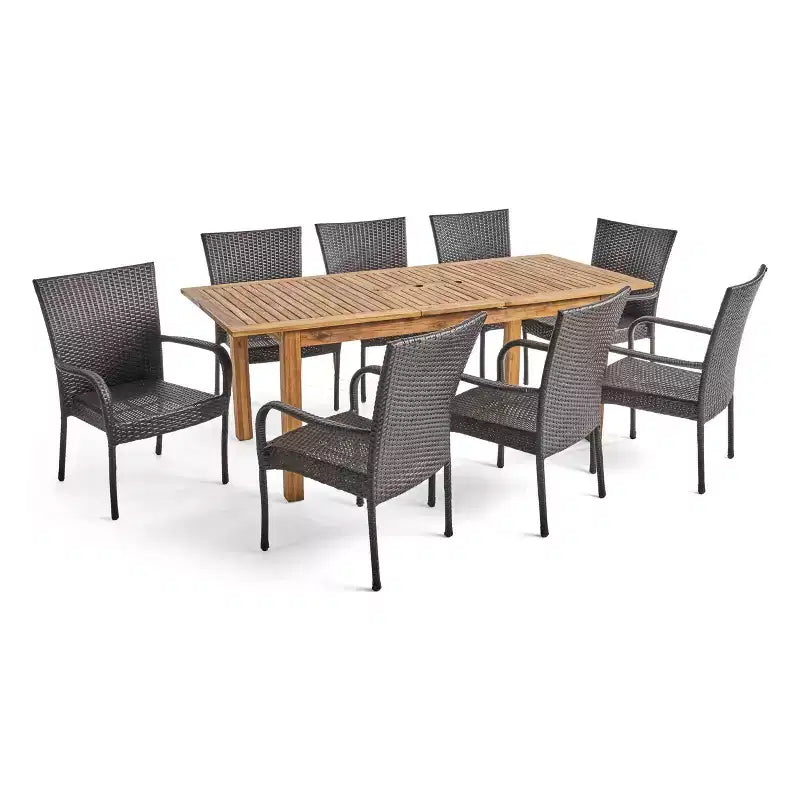 Set da pranzo espandibile 9 pezzi in legno e vimini Hayes: posti a sedere per 8 persone - Christopher Knight Home