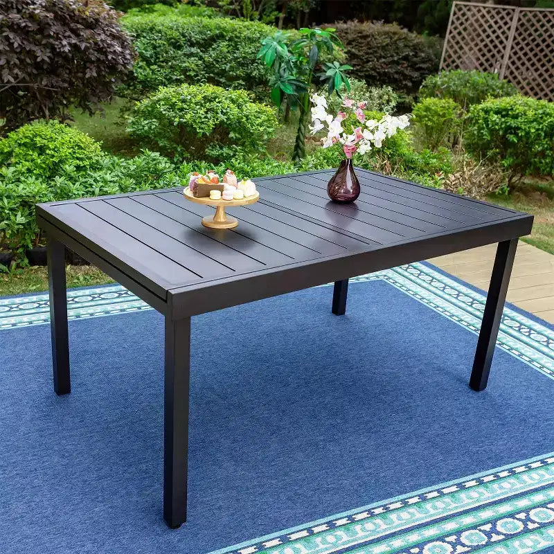 Set da pranzo da 7 pezzi Captiva Designs in metallo con tavolo rettangolare allungabile e 6 sedie: Posti a sedere per sei persone per esterni