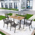 7pc Patio Dining Set with Rectangular Faux Wood Table with Umbrella Hole & Chairs - Captiva Designs: Weather-Resistant, Steel Frame