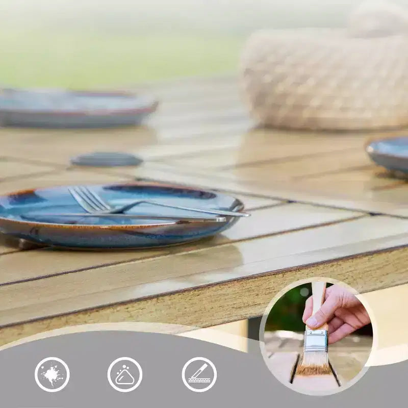 Set da pranzo da esterni 7 pezzi con tavolo rettangolare effetto legno con foro per ombrellone e sedie - Captiva Designs: resistente alle intemperie, telaio in acciaio