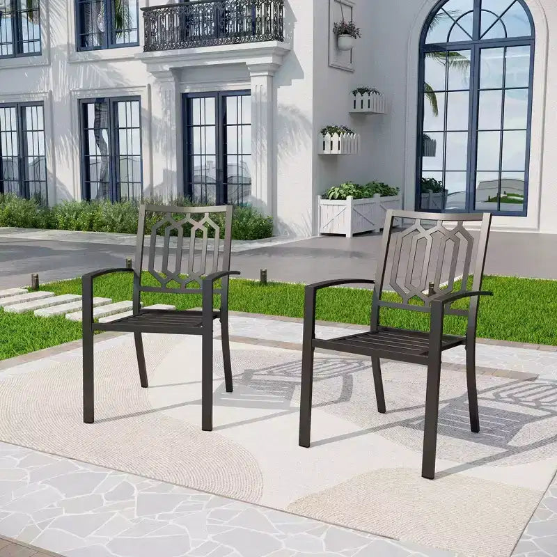 Set da pranzo da esterni 7 pezzi con tavolo rettangolare effetto legno con foro per ombrellone e sedie - Captiva Designs: resistente alle intemperie, telaio in acciaio