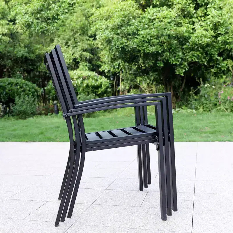 Set da pranzo da esterni 7 pezzi con tavolo rettangolare effetto legno con foro per ombrellone e sedie - Captiva Designs: resistente alle intemperie, telaio in acciaio