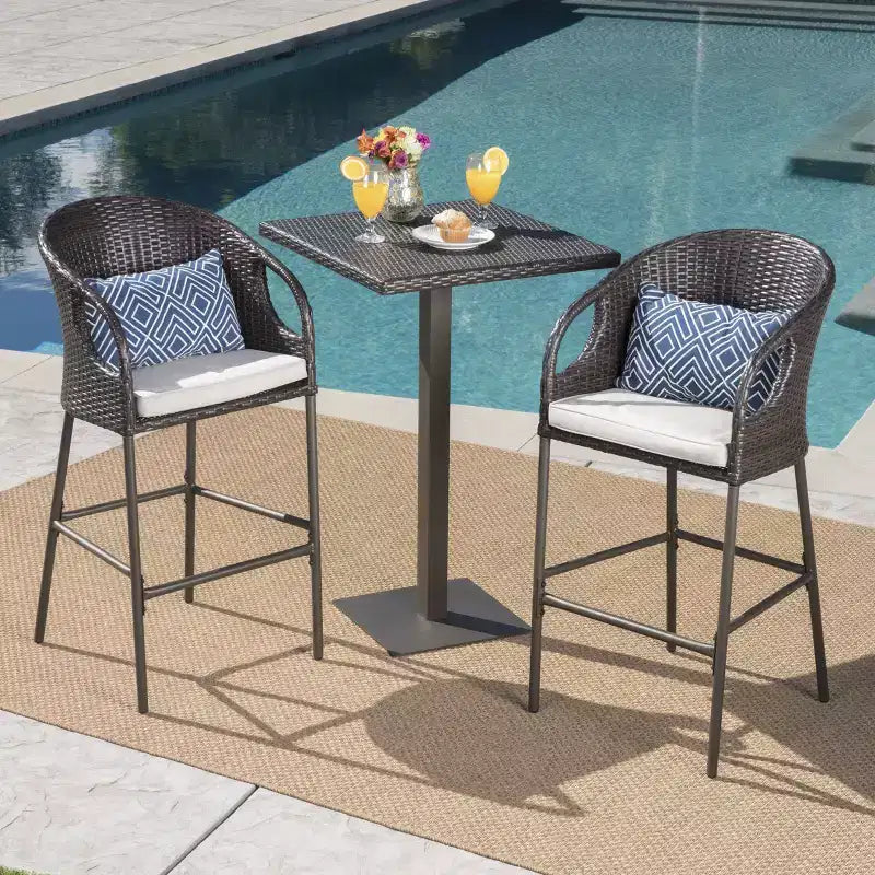 Dominica 3pc Square Wicker Outdoor Patio Bar Set: Weather-Resistant, Iron Frame - Christopher Knight Home