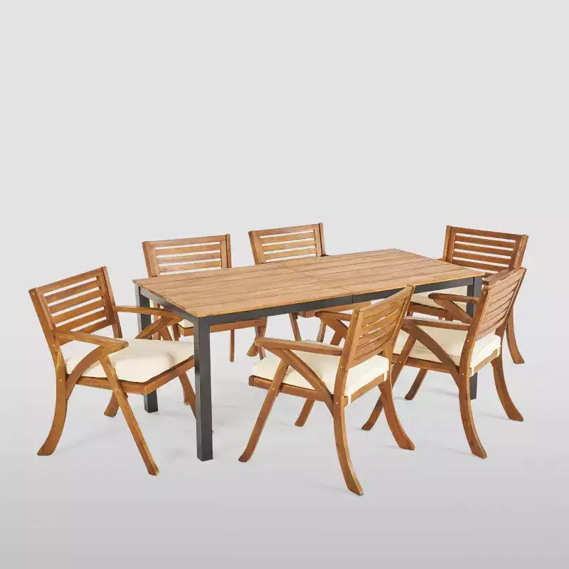 Set da pranzo da esterni in 7 pezzi in legno di acacia Concord Teak - Christopher Knight Home: Resistente alle intemperie, 6 posti