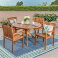 Karen 5pc Acacia Dining Set - Teak - Christopher Knight Home: Weather-Resistant, Circular Table, 4 Arm Chairs