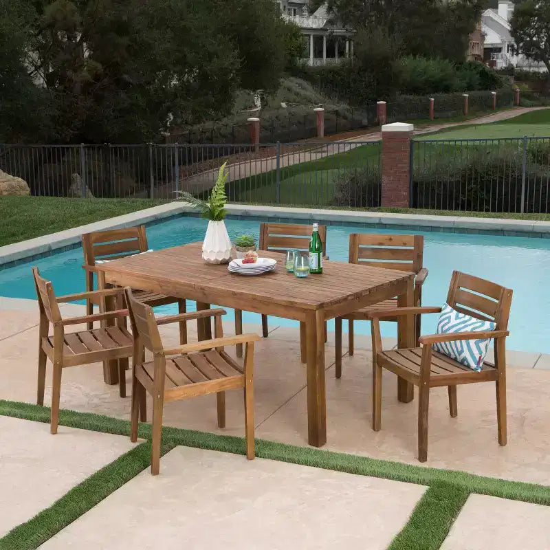Wilson 7pc Acacia Wood Dining Set: Weather-Resistant, Expandable Table - Christopher Knight Home
