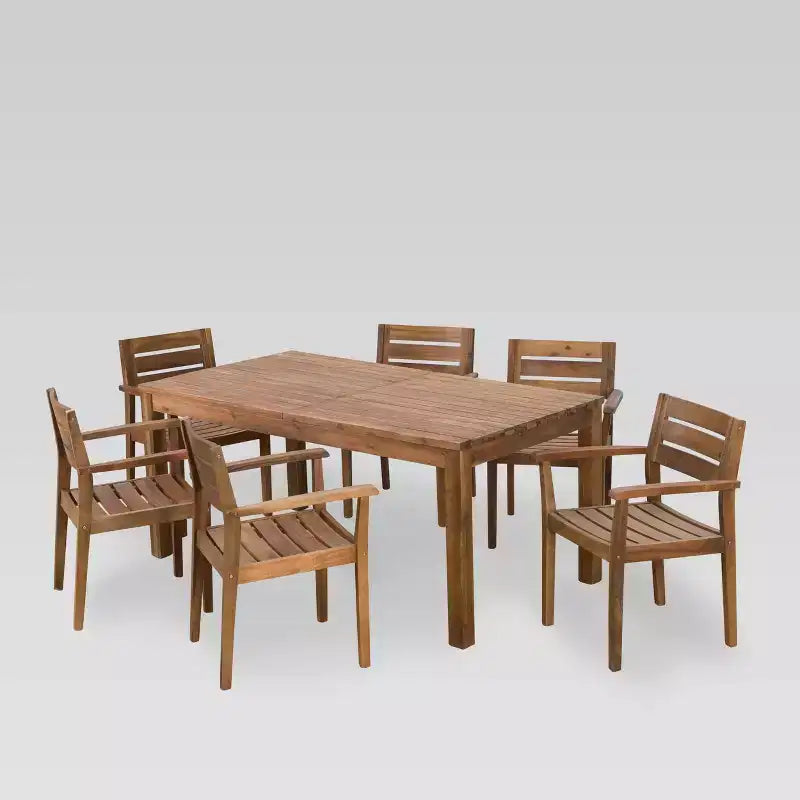 Set da pranzo Wilson 7 pezzi in legno di acacia: resistente alle intemperie, tavolo allungabile - Christopher Knight Home