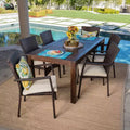 Geelong 7pc Acacia Wood & Wicker Patio Dining Set - Brown - Christopher Knight Home: Includes Cushions, Galvanized Steel Hardware