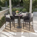 Callum 5pc Wicker Round Bar Table Set Multibrown - Christopher Knight Home: Weather-Resistant Iron Frame Patio Dining