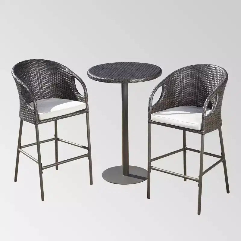Set da bar rotondo in vimini Dominica 3 pezzi Multimarron/Marrone chiaro - Christopher Knight Home