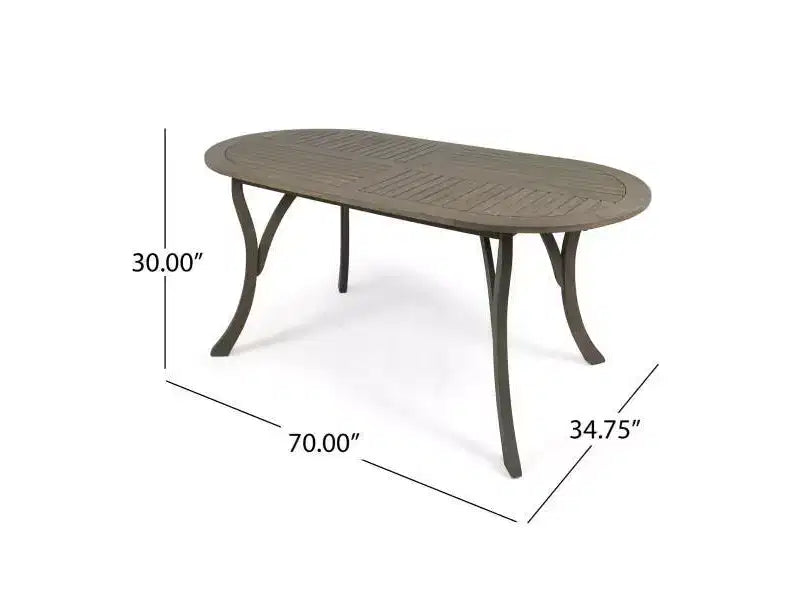 Set da pranzo da esterno Wyatt a 7 pezzi in legno di acacia e vimini di polietilene - Grigio/Beige - Christopher Knight Home: Set di mobili da esterno con cuscini