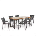 Spencer 7pc Wood & Wicker Dining Set - Brown - Christopher Knight Home: Weather-Resistant, Aluminum Frame