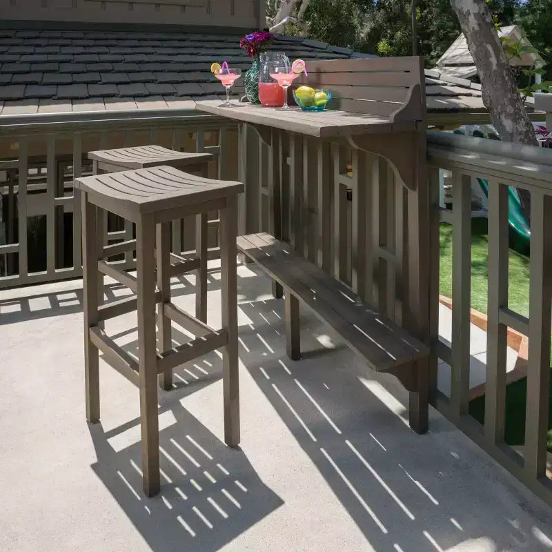 Caribbean 3pc Acacia Wood Patio Bar Set - Gray - Christopher Knight Home: Weather-Resistant, 2 Barstools, Non-Extension