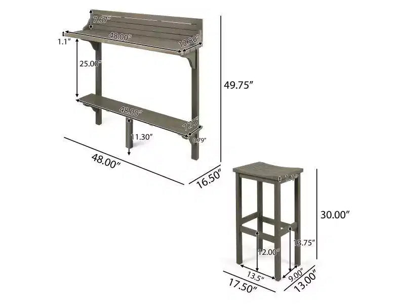 Set da bar da esterno Caraibi in 3 pezzi in legno di acacia - Grigio - Christopher Knight Home: Resistente alle intemperie, 2 sgabelli da bar, Fisso