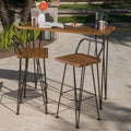 Denali 3pc Acacia Wood Industrial Patio Bar Set - Teak - Christopher Knight Home: Weather-Resistant, Rustic Finish