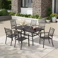 7pc Outdoor Rectangular Table & 6 Chairs with Square Design - Black - Captiva Designs
