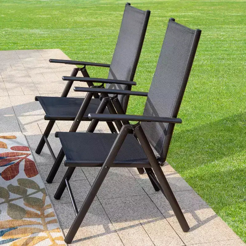 Set da pranzo da 7 pezzi per patio con tavolo rettangolare in finto legno con foro per ombrellone e sedie reclinabili pieghevoli - Captiva Designs