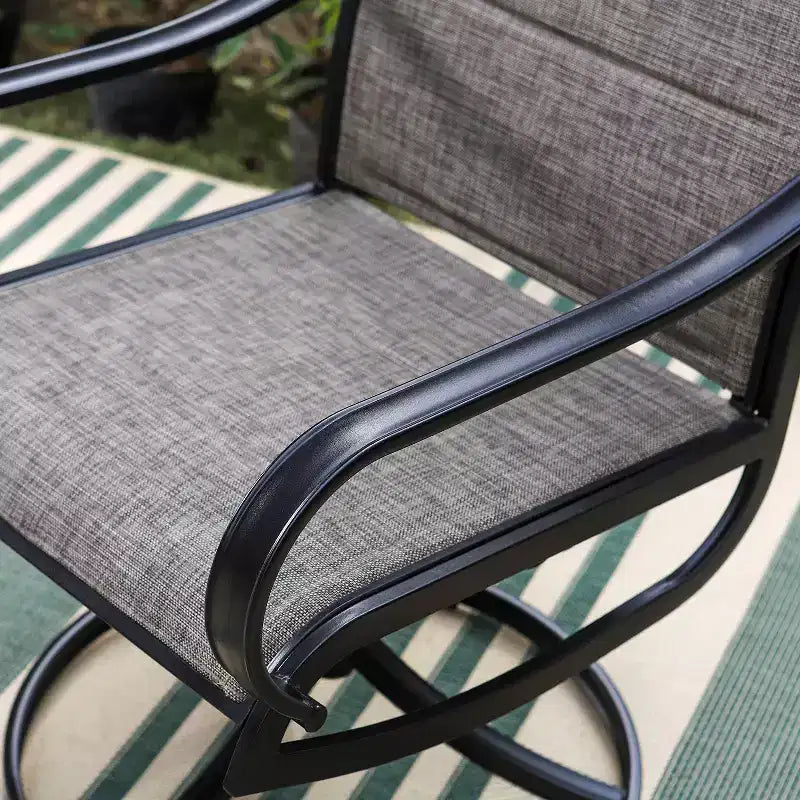 Set da pranzo da patio 3 pezzi con tavolino rotondo e sedie a braccioli imbottite girevoli a 360° - Captiva Designs: Resistente alle intemperie, struttura in acciaio