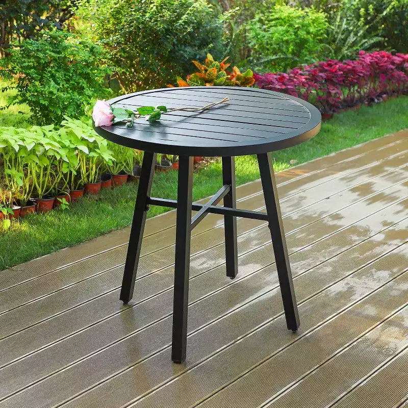 Set da pranzo da patio 3 pezzi con tavolino rotondo e sedie a braccioli imbottite girevoli a 360° - Captiva Designs: Resistente alle intemperie, struttura in acciaio