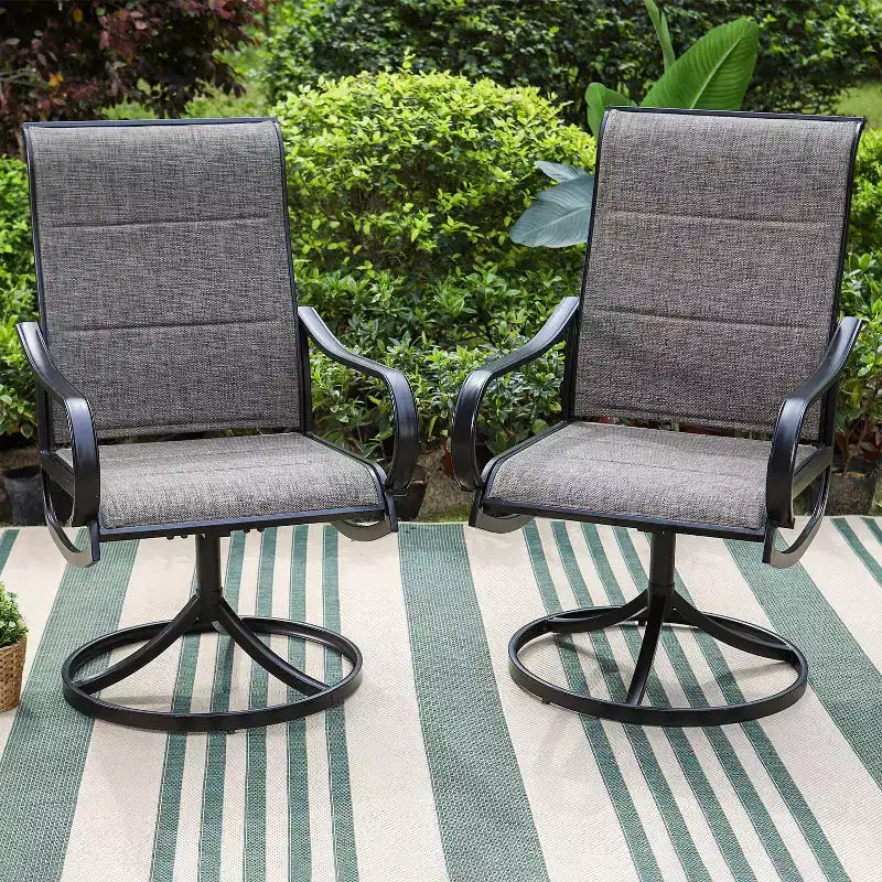 Set da pranzo da patio 3 pezzi con tavolino rotondo e sedie a braccioli imbottite girevoli a 360° - Captiva Designs: Resistente alle intemperie, struttura in acciaio