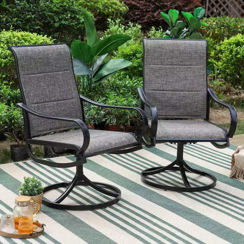 Set da pranzo da patio 3 pezzi con tavolino rotondo e sedie a braccioli imbottite girevoli a 360° - Captiva Designs: Resistente alle intemperie, struttura in acciaio