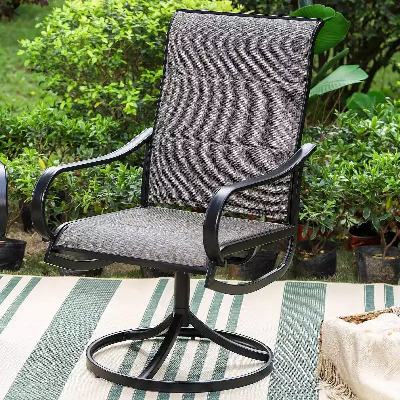 Set da pranzo da patio 3 pezzi con tavolino rotondo e sedie a braccioli imbottite girevoli a 360° - Captiva Designs: Resistente alle intemperie, struttura in acciaio