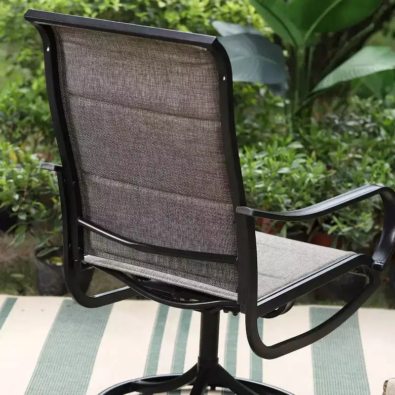 Set da pranzo da patio 3 pezzi con tavolino rotondo e sedie a braccioli imbottite girevoli a 360° - Captiva Designs: Resistente alle intemperie, struttura in acciaio