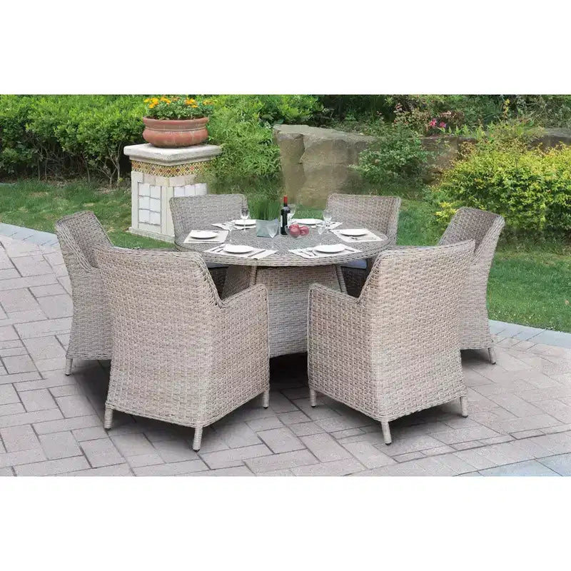 Set da pranzo da esterno in vimini International Concepts da 7 pezzi: Foro per ombrellone, Struttura in alluminio