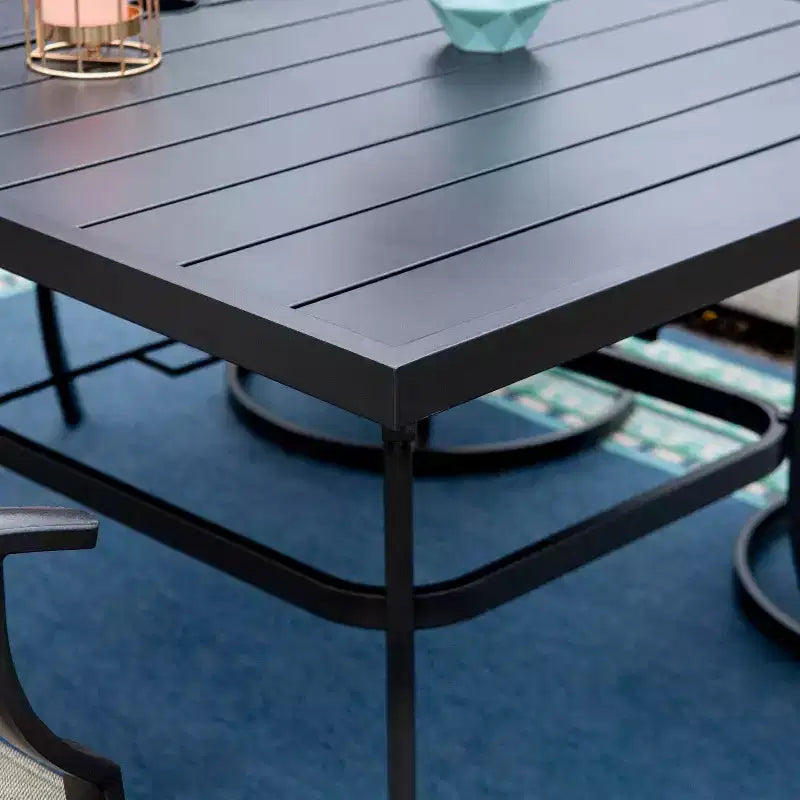Set da pranzo da 7 pezzi per esterni con tavolo rettangolare con foro per ombrellone da 4 cm e sedie a braccioli imbottite girevoli a 360° in acciaio - Captiva Designs