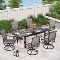 7pc Patio Dining Set with Steel Expandable Table & 360 Swivel Sling Arm Chairs - Captiva Designs: Outdoor Furniture Set