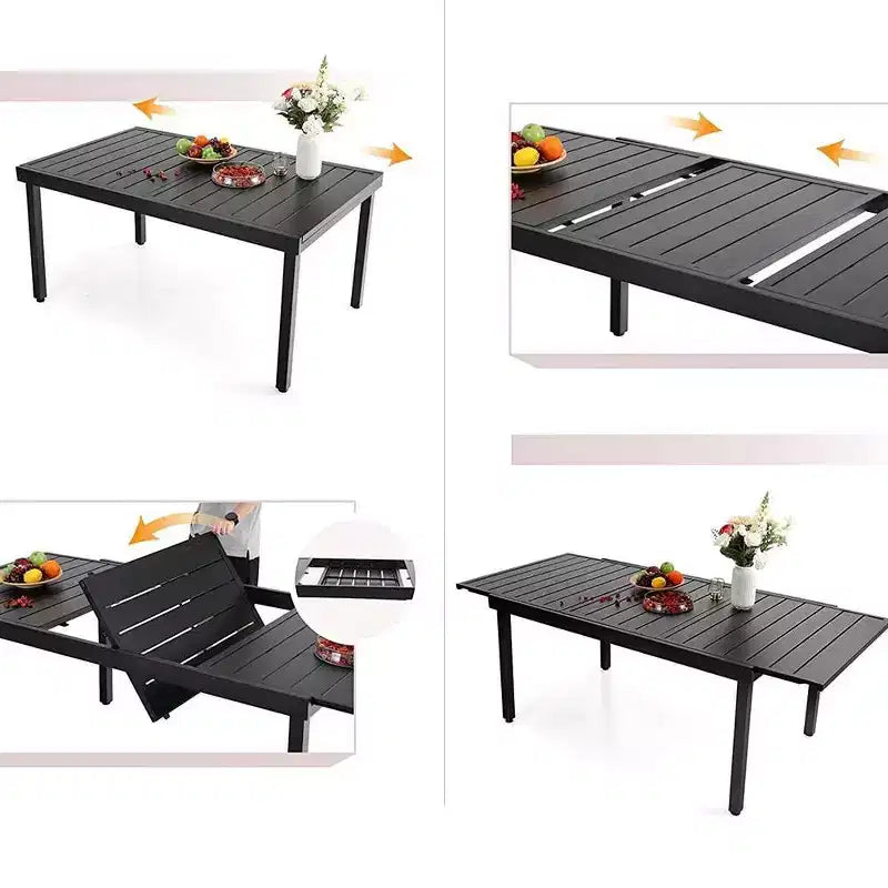Set da pranzo da patio 7 pezzi con tavolo allungabile in acciaio e sedie a sdraio girevoli a 360° - Captiva Designs: Set di mobili da esterno