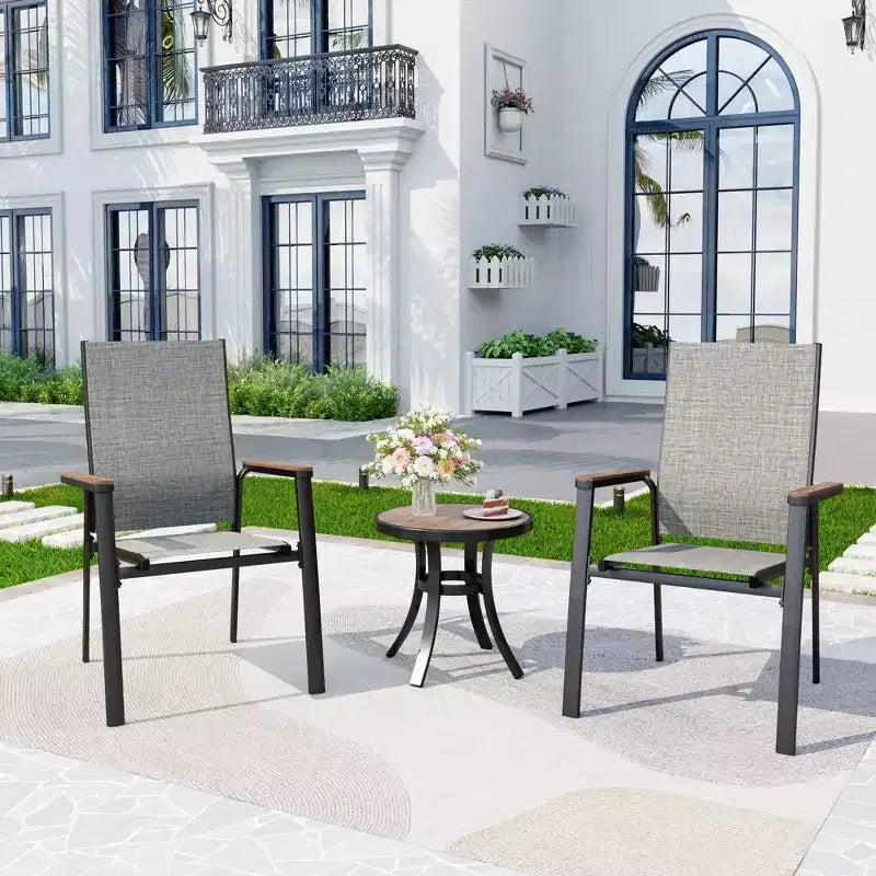 3pc Patio Dining Set with Small Round Table & Lightweight Sling Chairs - Captiva Designs: Outdoor Bistro, Balcony-Compatible