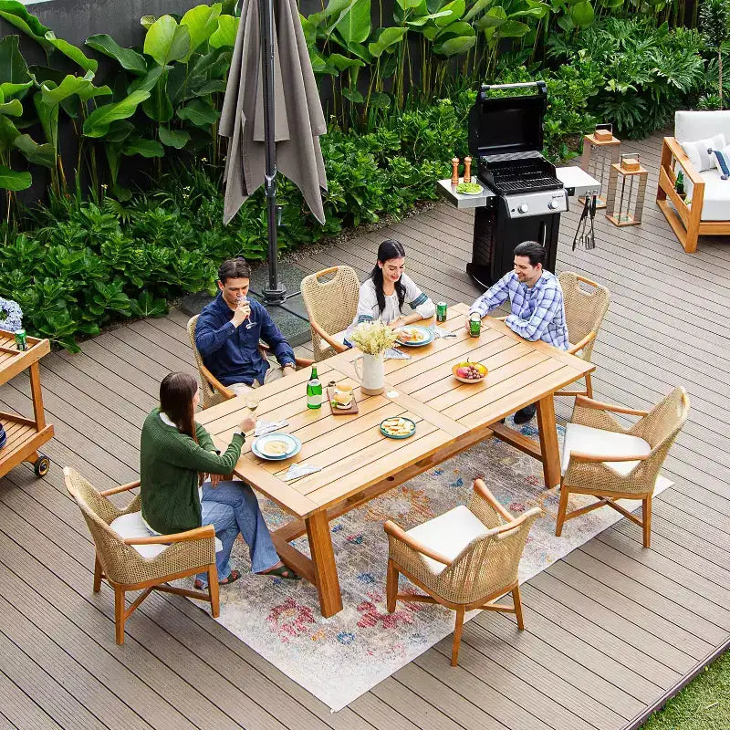Set da pranzo da esterno Sonoma Lane Quinlan 7 pezzi in teak con cuscini per seduta - Resistente alle intemperie