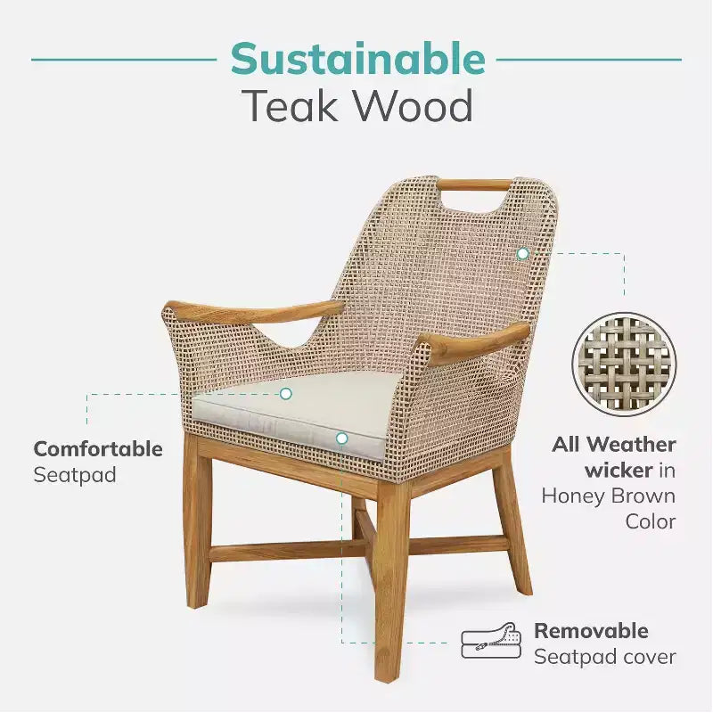 Set da pranzo da esterno Sonoma Lane Quinlan 7 pezzi in teak con cuscini per seduta - Resistente alle intemperie