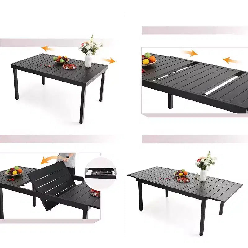 Set da pranzo da esterno 7 pezzi con sedie girevoli e cuscini e tavolo allungabile - Captiva Designs: Resistente agli agenti atmosferici, struttura in acciaio
