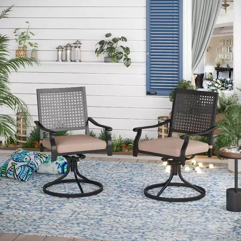Set da pranzo da esterno 7 pezzi con sedie girevoli e cuscini e tavolo allungabile - Captiva Designs: Resistente agli agenti atmosferici, struttura in acciaio