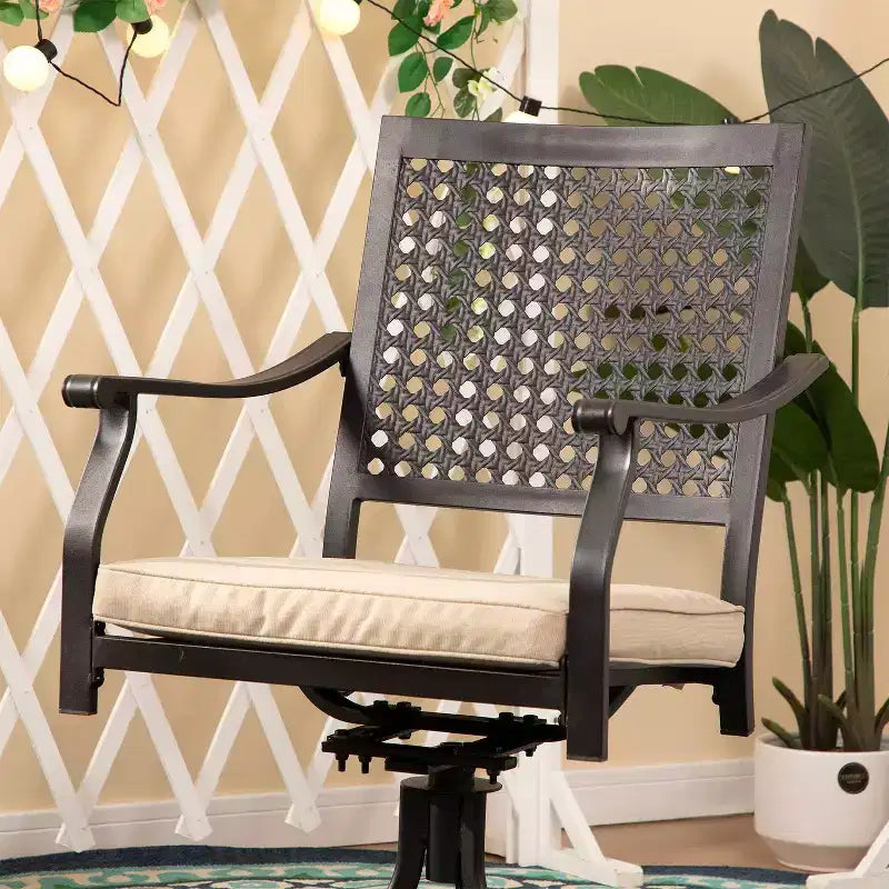Set da pranzo da esterno 7 pezzi con sedie girevoli e cuscini e tavolo allungabile - Captiva Designs: Resistente agli agenti atmosferici, struttura in acciaio