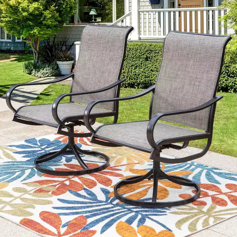Set da pranzo da esterni 7 pezzi con tavolo rettangolare in acciaio con foro per ombrellone e sedie girevoli - Captiva Designs: Set da patio resistente alla ruggine per 6 persone